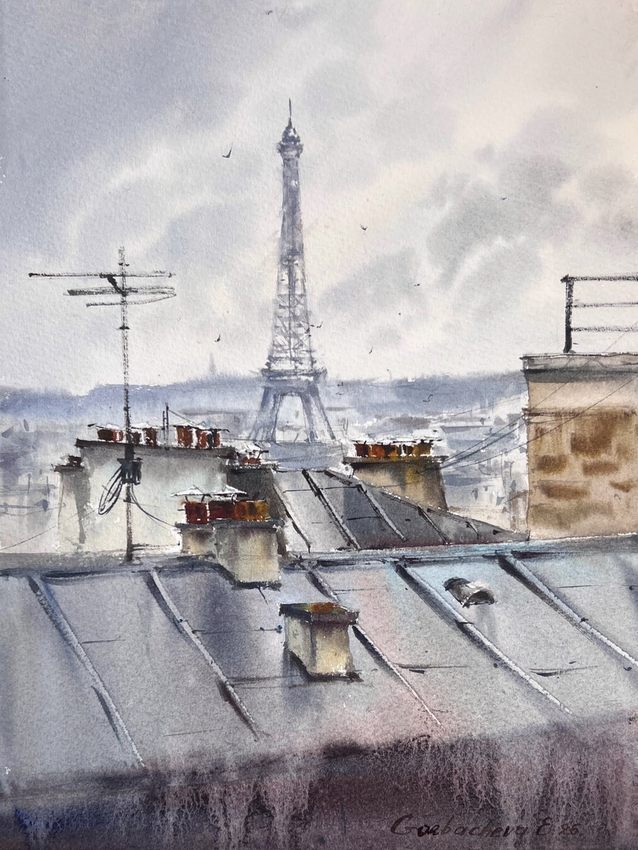 Impressionistic Watercolour , Grey Skies Of Paris By Eugenia Gorbacheva, 9 X 12, Artwork For Sale On Artfinder