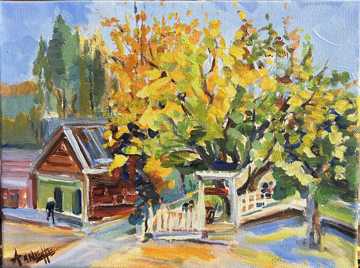 Impressionistic Landscape Acrylic Painting By Annette Wolters, 12 X 9, Autumn Brunch, Original Artwork