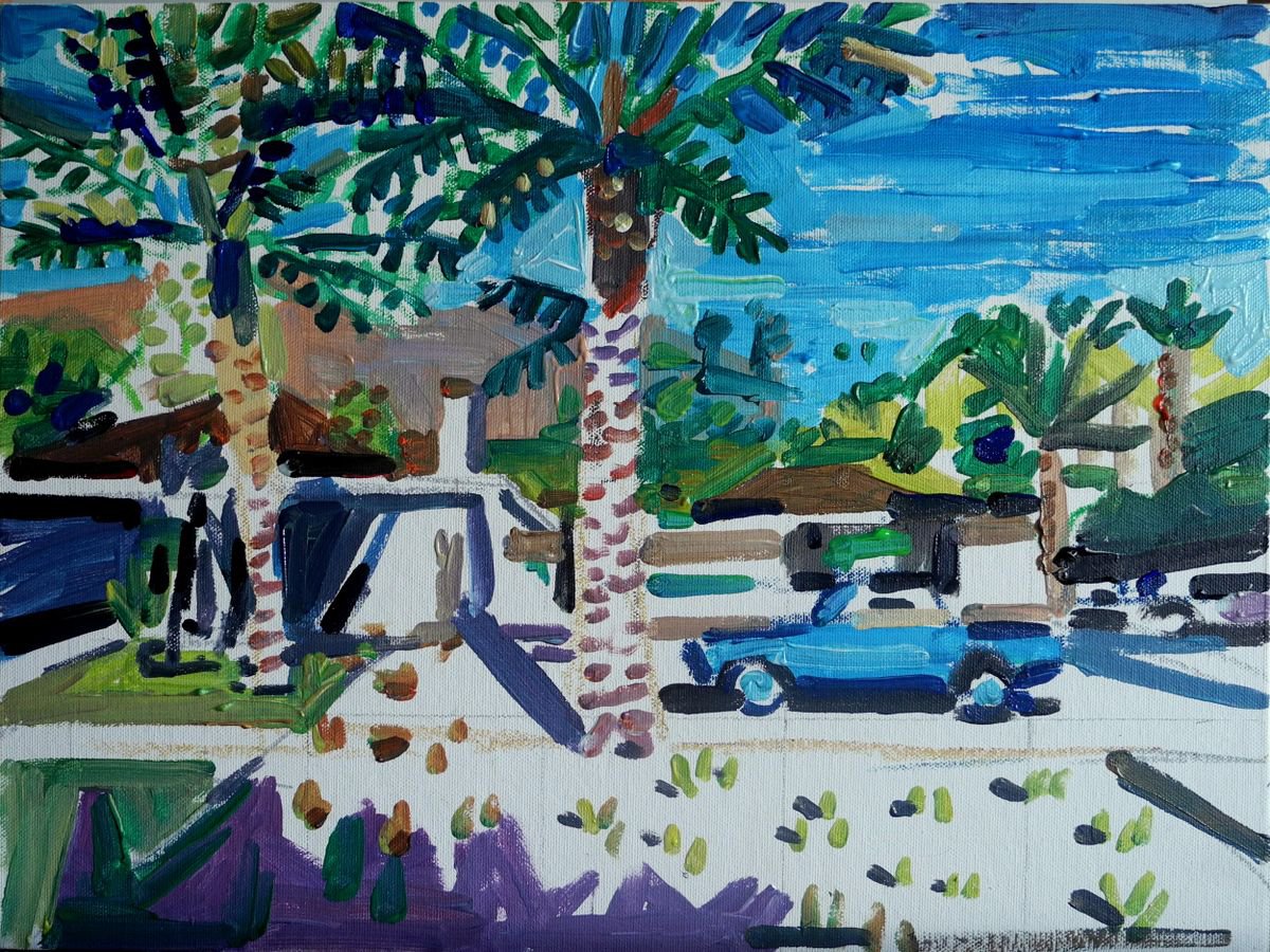 Impressionistic Landscape Acrylic Painting By Stephen Abela, 16 X 12", Palm Springs, Original Artwork