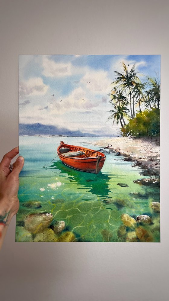 Red Boat in Emerald Bay
