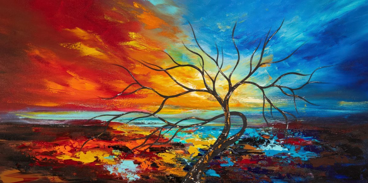 Abstract Acrylic Painting By Art By Catalin, 47 X 24, Tree Of Love 41, Original Artwork