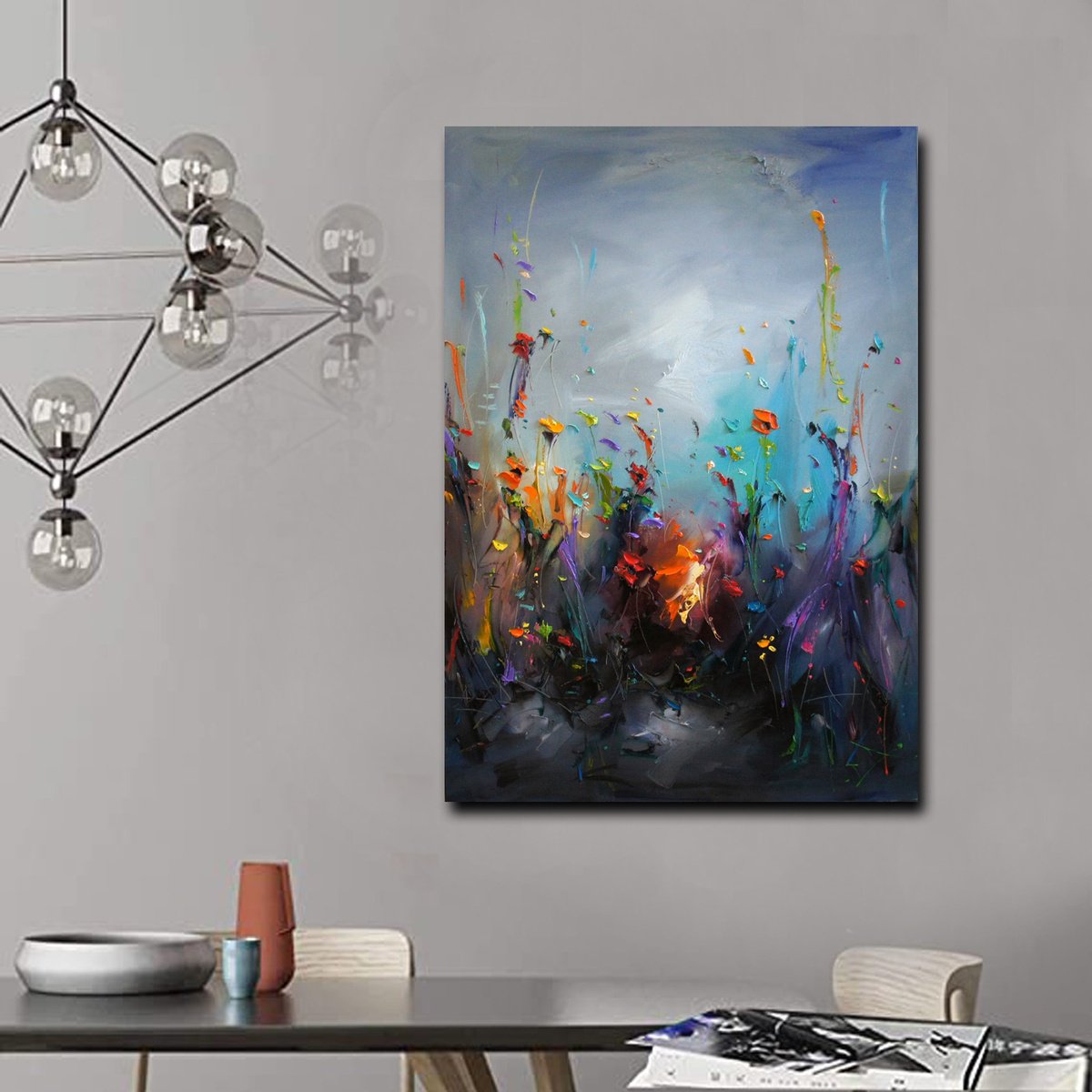 Impressionistic Botanical Oil Painting By Stanislav Lazarov, 28 X 39", Autumn Fields, Original Artwork