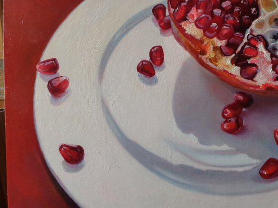 "Red and White."  pomegranate still life  liGHt original painting  GIFT (2021)