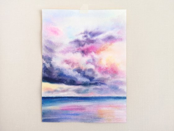 Sea, ocean landscape watercolor painting