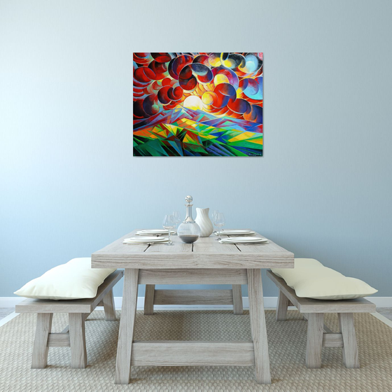 Sunset (100x80cm, cubism, oil painting)