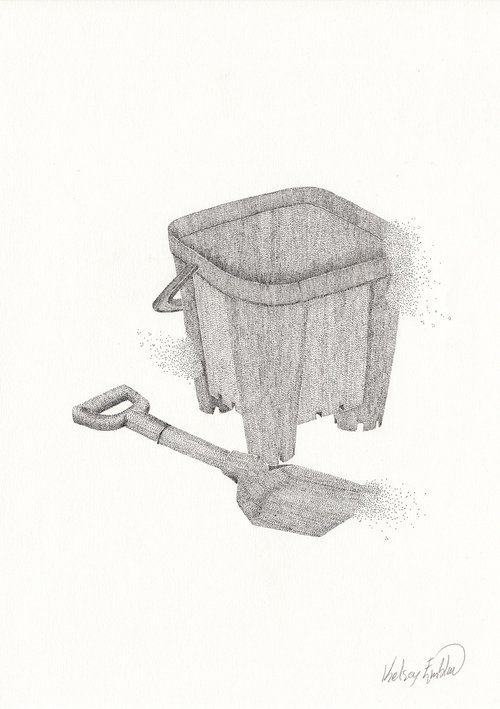 Bucket & Spade - Ink drawing on paper by Kelsey Emblow