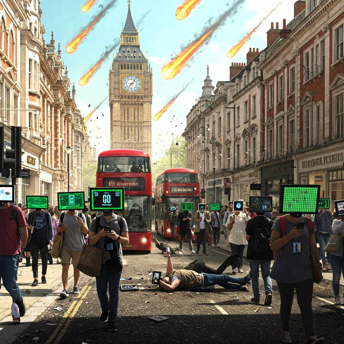 Urban And Pop Cityscapes Giclee Print By Alessandro Butera, 39 X 39, Big Ben Down: Apocalisse, Original Artwork