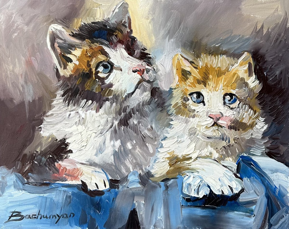 Impressionistic Animal Oil Painting By Vahe Bagumyan, 20 X 16", Curious Companions, Original Artwork