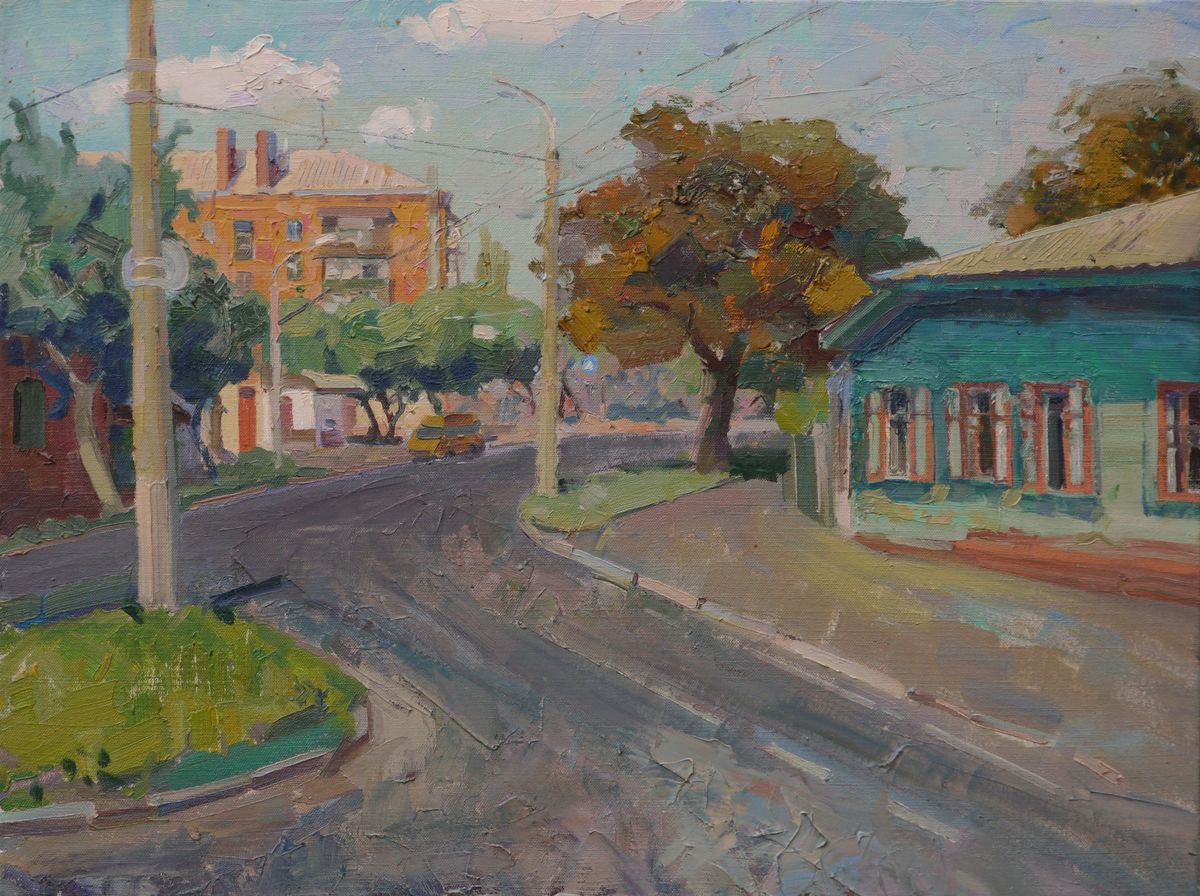 Impressionistic Cityscapes Oil Painting By Victor Onyshchenko, 31 X 24", Tolstoy Street In Summer, Original Artwork