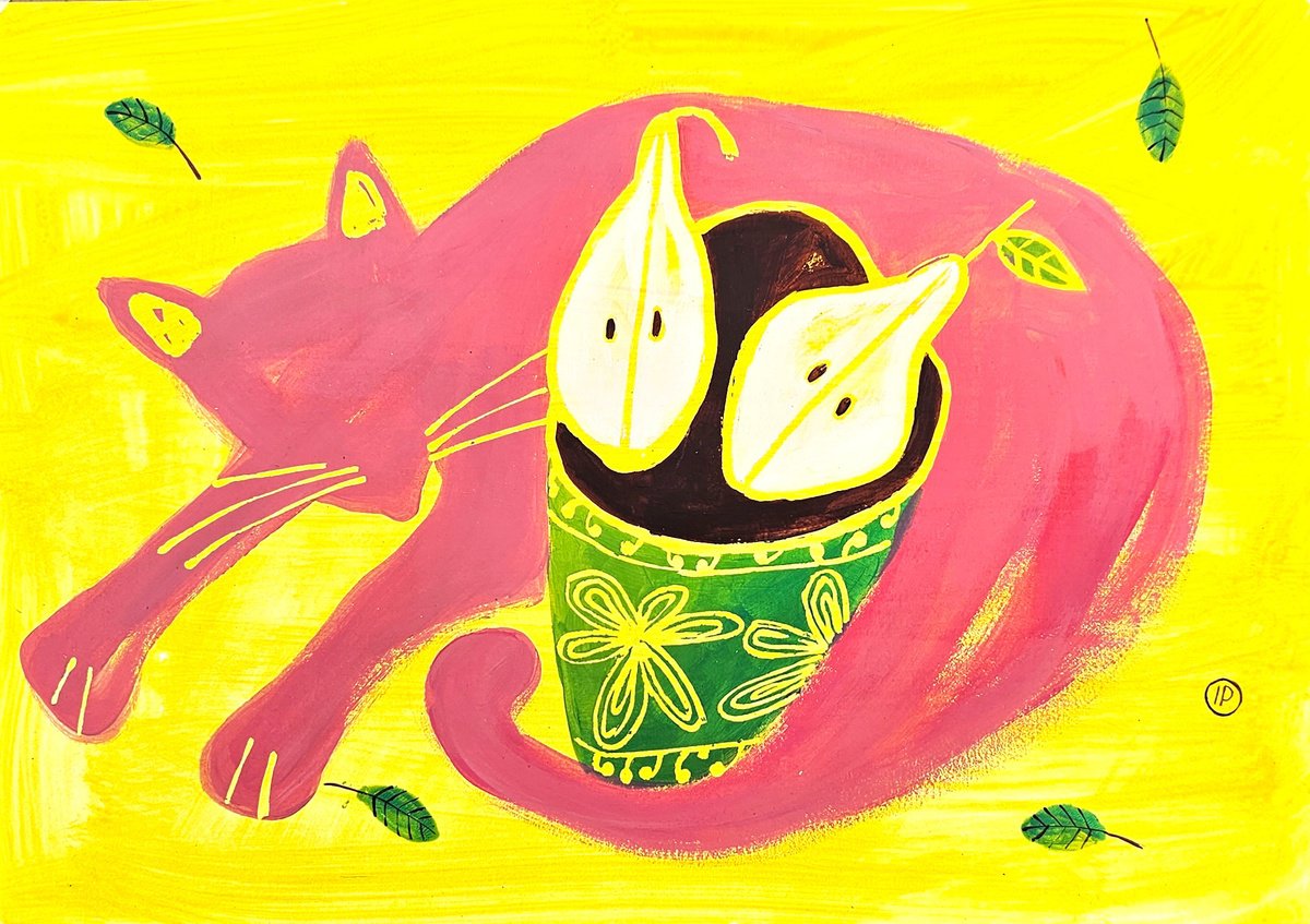 Impressionistic Animal Acrylic Painting By Irina Plaksina, 17 X 12, Time To Eat Pears, Original Artwork