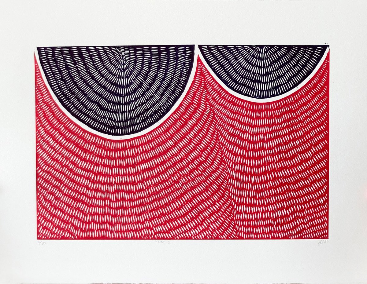 Geometric Abstract Linocut By Agata Kycia, 17 X 12, She 02, Original Artwork