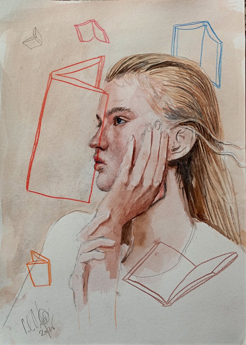 Illustrative Pastel Drawing , Reader With Books By Paolo Beneforti, 8 X 11, Artwork For Sale On Artfinder
