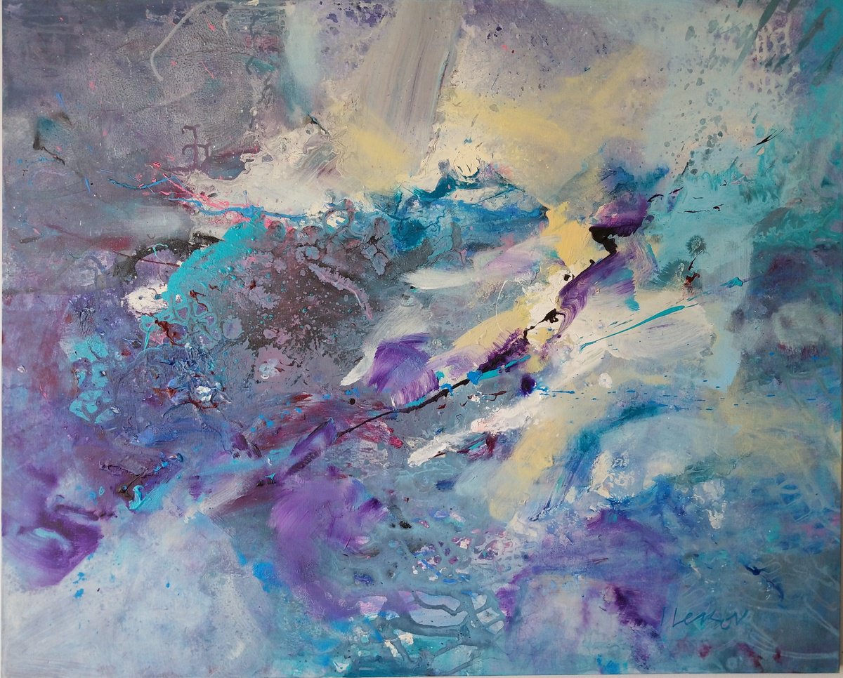 Abstract Acrylic Painting By Ivo Lekov, 39 X 32, Reaction, Original Artwork