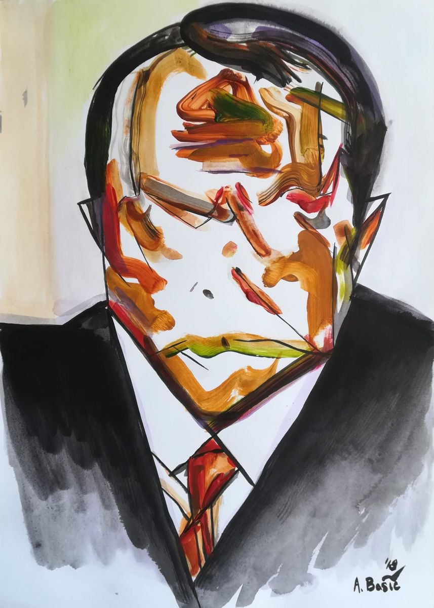 Geometric Portrait Painting By Aleksandar Basic, 12 X 17, Max Beckmann, Original Artwork