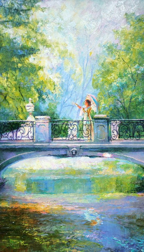 Bridge in the summer park by Anatoly Rudy