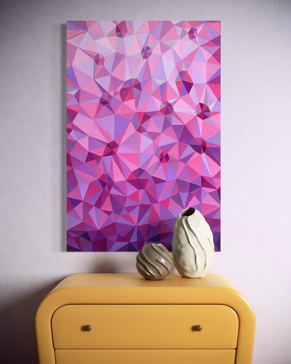 Geometric Abstract Acrylic Painting By Maria Tuzhilkina, 16 X 24", Lilac Alexandrite, Original Artwork