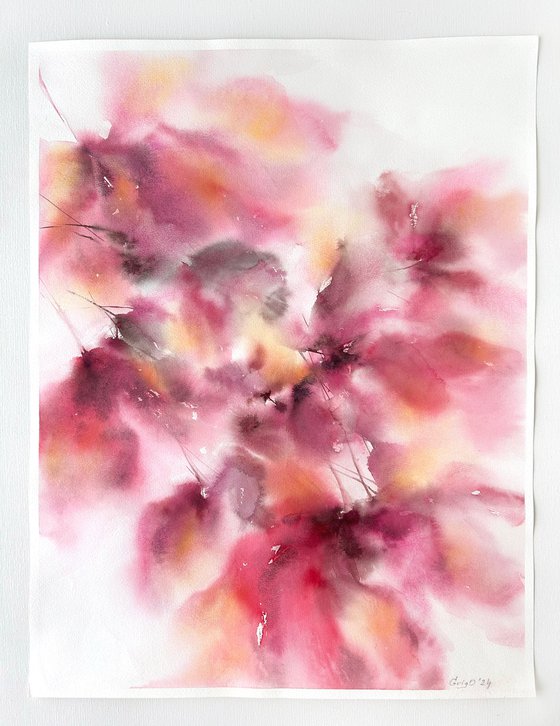 Flowers in pink colors. Abstract floral wall art