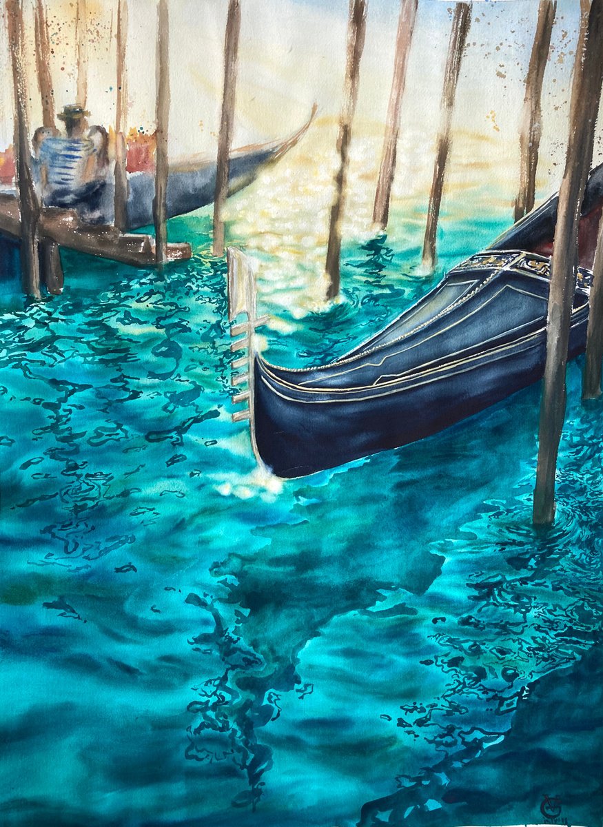 Impressionistic Landscape Watercolour By Valeria Golovenkina, 22 X 30", Golden Hour, Original Artwork