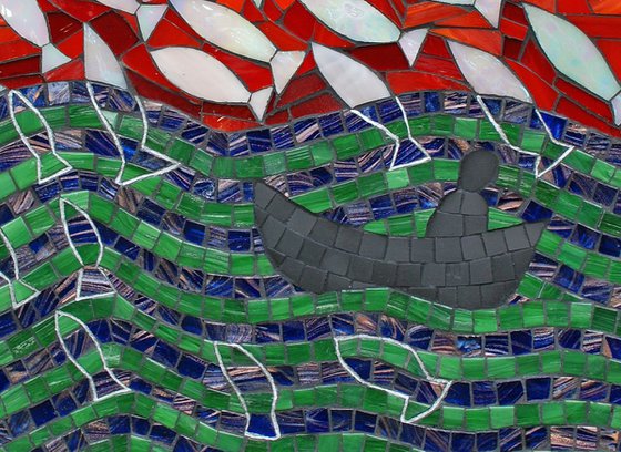 "Where All the Fish Go", glass and ceramic mosaic art