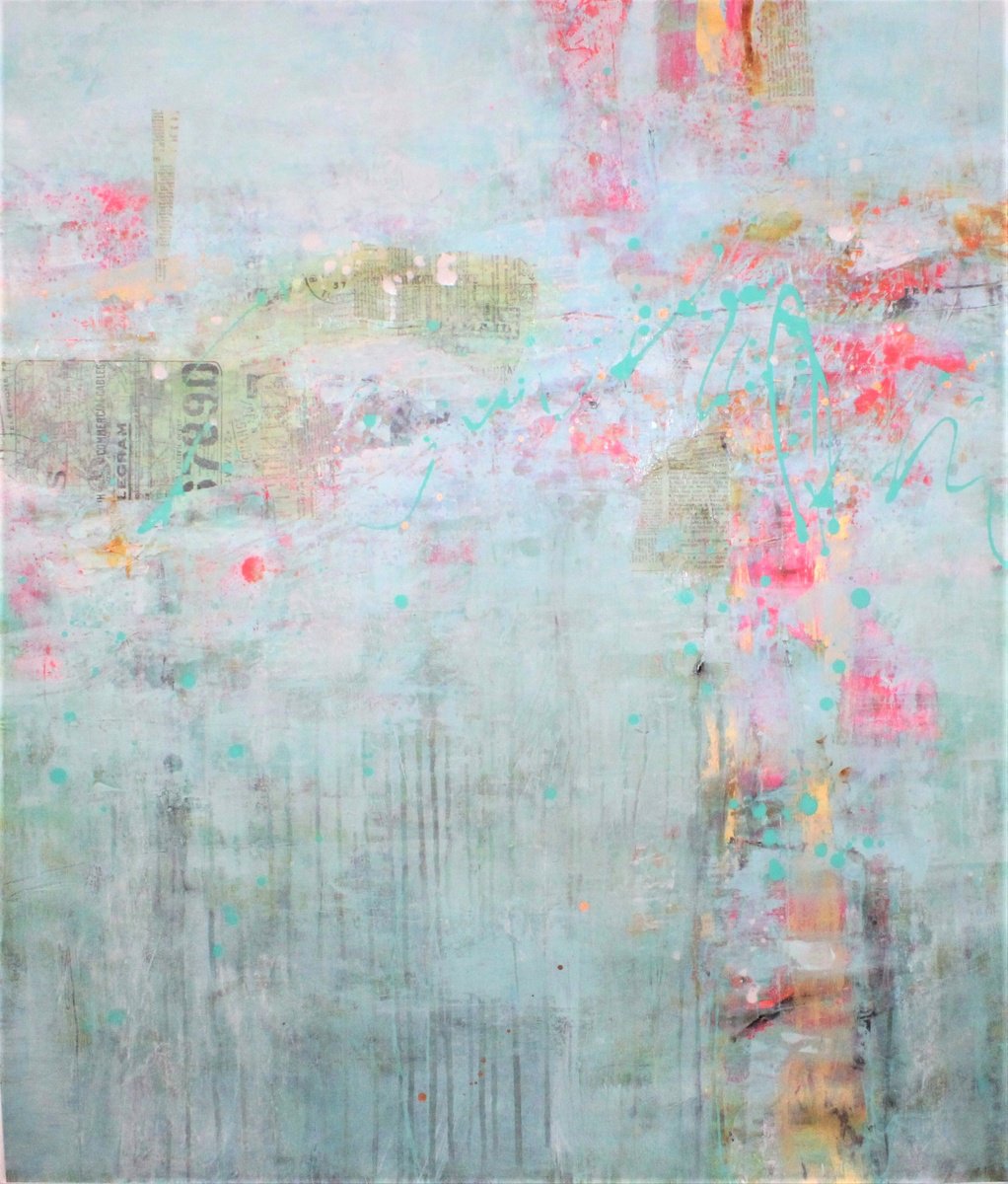 Abstract Acrylic Painting By Laura Spring, 34 X 39", Faded, Original Artwork