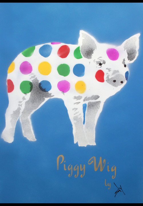 Piggy Wig (blue) (on paper) by Juan Sly
