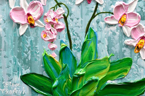 Winter Orchid - Impressionist Flower Painting, Palette Knife Art