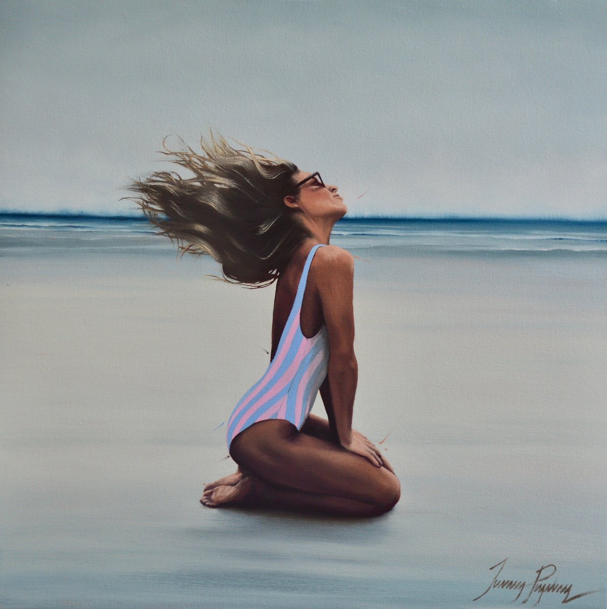 Impressionistic Portrait Oil Painting By Johnny Popkess, 20 X 20, A Favourable Wind, Original Artwork