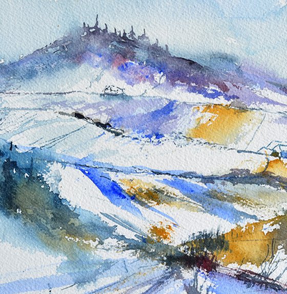 winter hills -watercolor