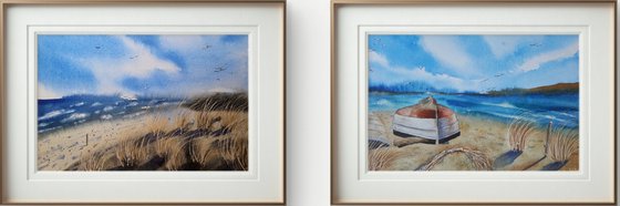 Set of 2. Boat on the beach