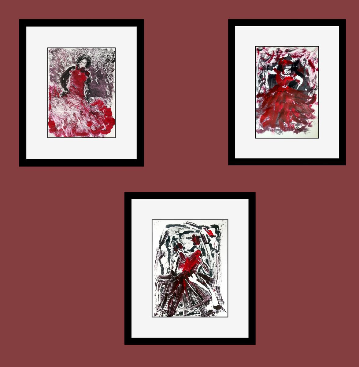 Expressive Limited Edition Print , Women In Red Set Of Three By Asha Shenoy, 8 X 11, Artwork For Sale On Artfinder