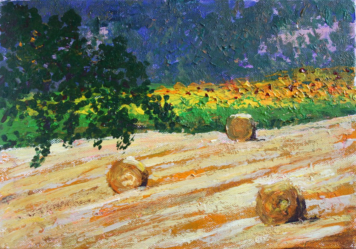 Hay Bale Field By Salana Art / Svetlana Samovarova, 12 X 8, Artwork For Sale On Artfinder
