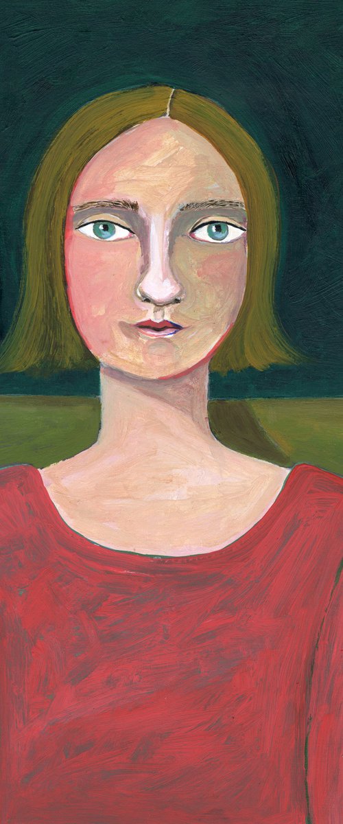 Woman Waiting in Red by Sharyn Bursic