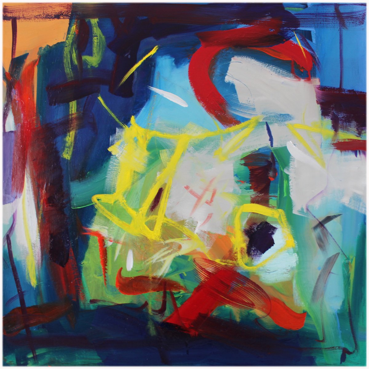 Expressive Abstract Oil Painting By Victorine Follana, 28 X 28", Un Pas De Danse, Original Artwork