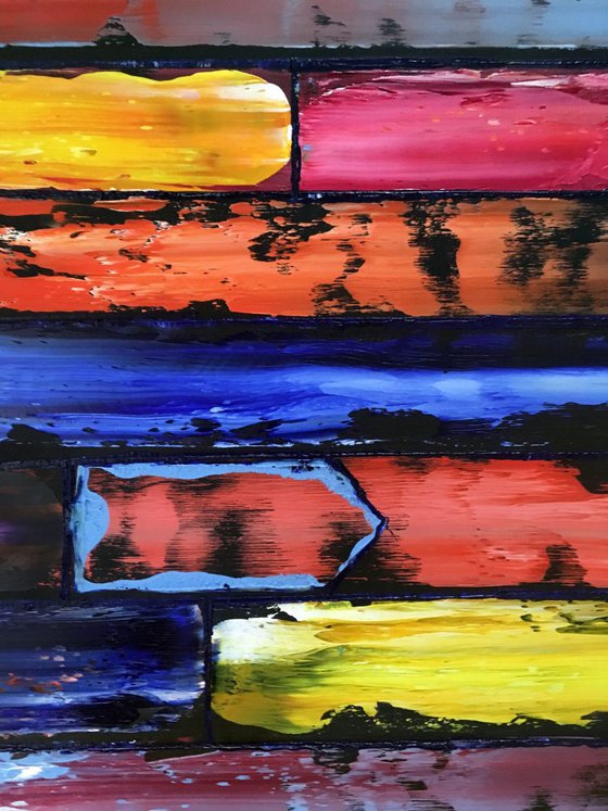 "Slip Through The Cracks" - Original PMS Abstract Oil Painting On Wooden Panel - 48" x 24"