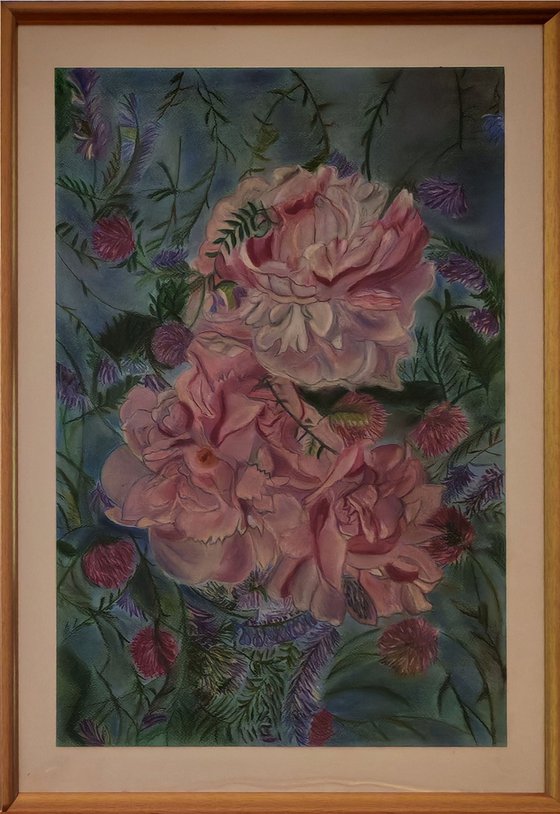 Peonies and clover