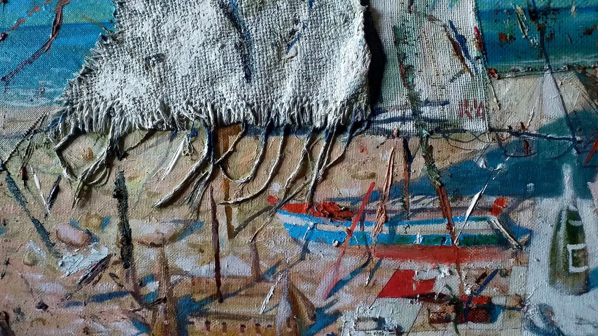 Surrealistic Landscape Oil Painting By Serhiy Roy, 22 X 11", On A Surreal Beach, Original Artwork