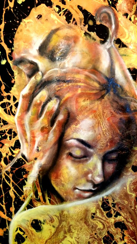 "My Soul" 145x85x2cm, oil large painting on fabric,ready to hang
