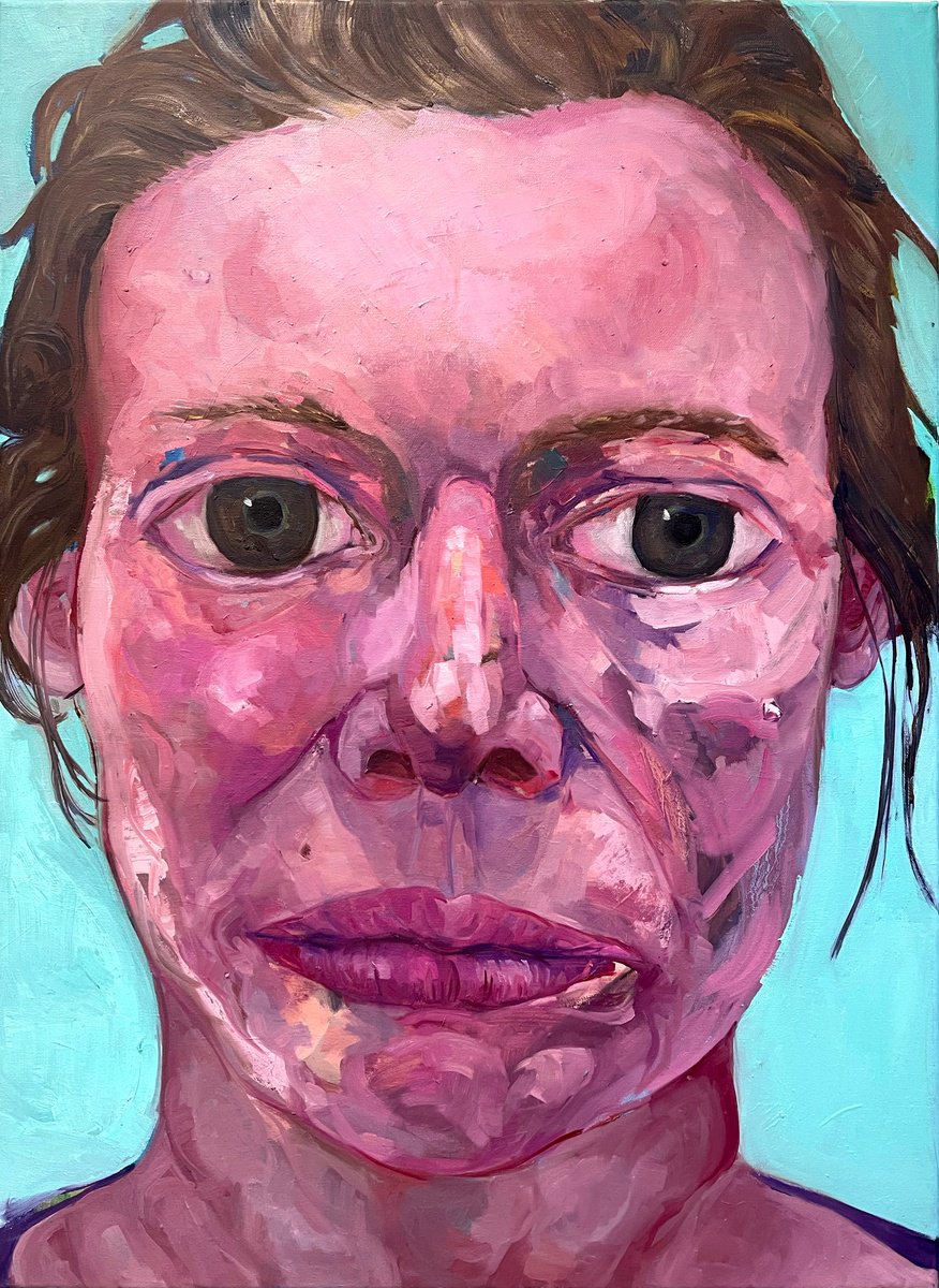 Expressive Portrait Oil Painting By Ulli Schmitt, 24 X 31", I Am Lost, Original Artwork