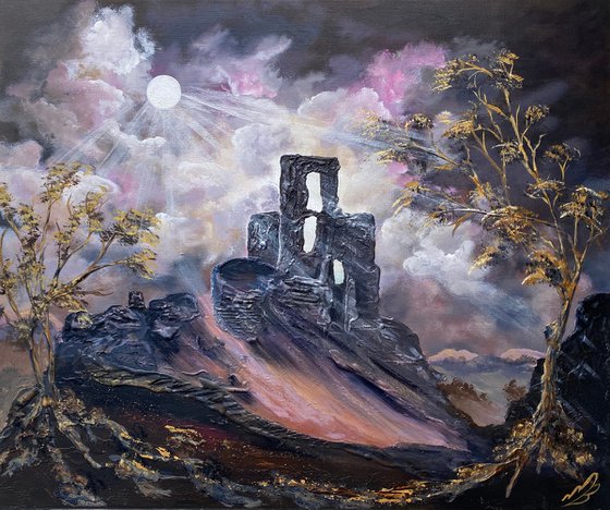 Moonlight over Corfe Castle