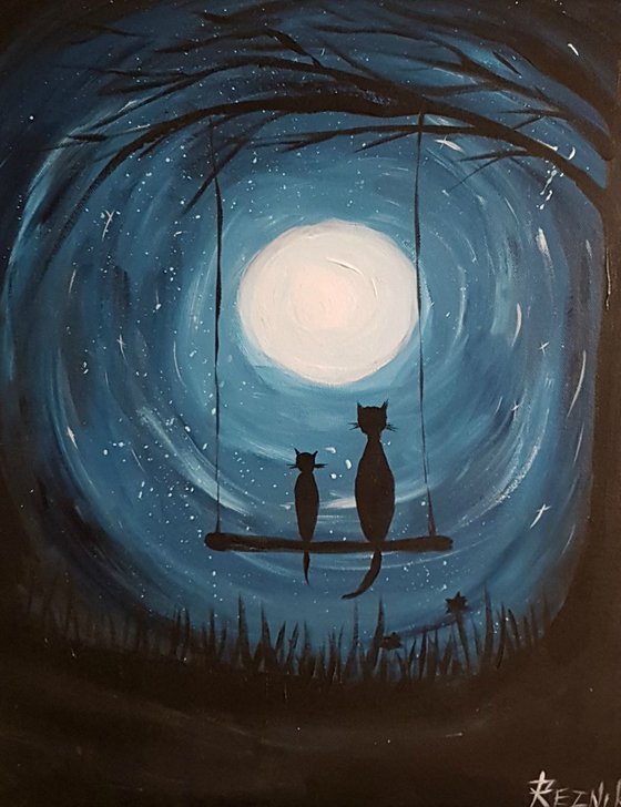 Cats talk at night -  40*50 cm by Leonid Reznik