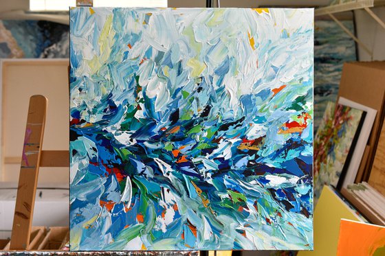 New beginning II - Blue Abstract Acrylic Painting on Canvas, Palette knife art, Colorful Contemporary Artwork