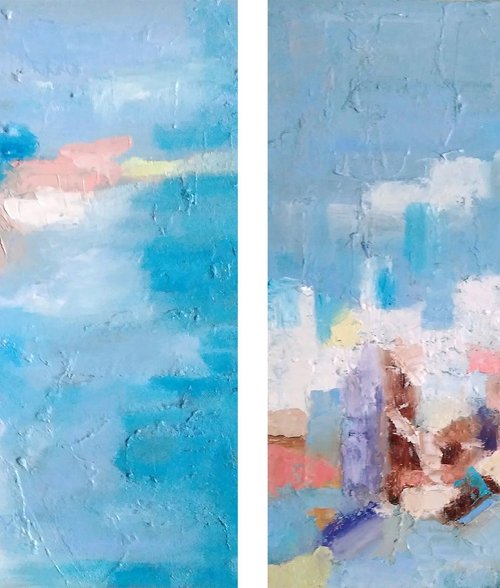 Blue mood abstract (diptych) by Yulia Berseneva