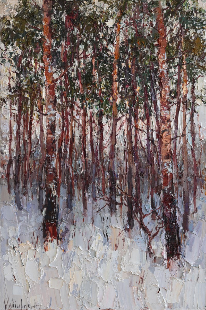 Winter Pine Forest At Dusk By Anastasiia Valiulina, 16 X 24, Artwork For Sale On Artfinder