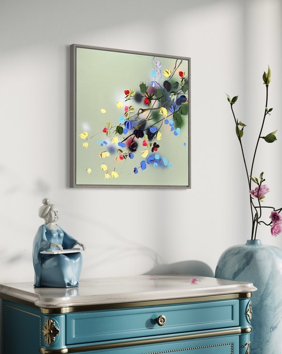 "Colorful Romance III" floral textured painting