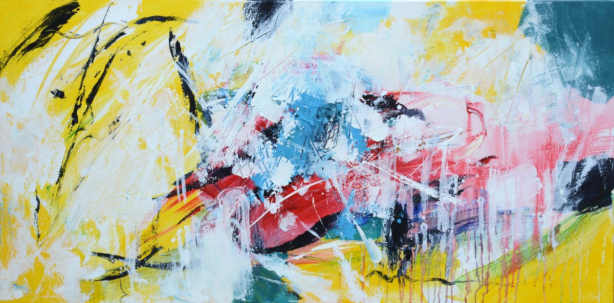 Abstract Acrylic Painting By Jianzhe Chon, 47 X 24, Abstract 035, Original Artwork