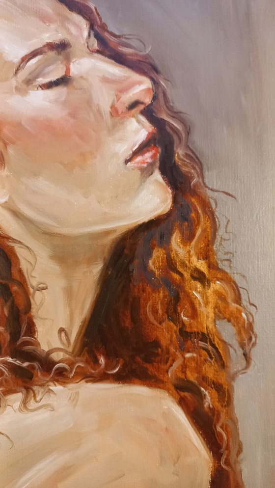 Woman oil portrait, etude, red hair, female painting
