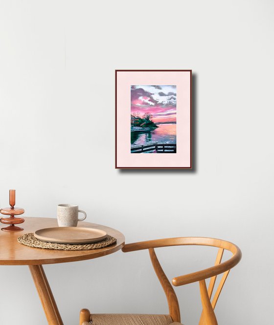 A pink sunset over the fjord