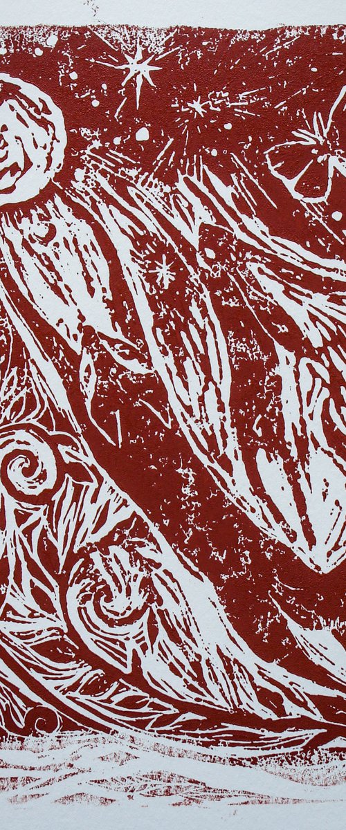 Fly To The Moon, Linocut Print by Victoria Lucy Williams