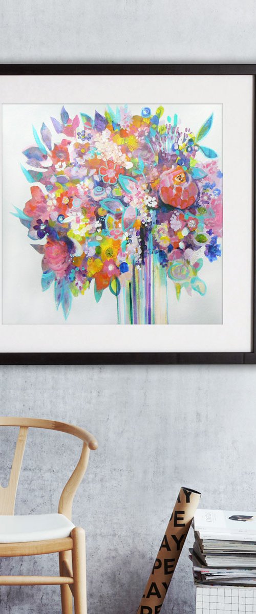 Bunch of flowers (semi abstract floral / flower painting) by Carolynne Coulson