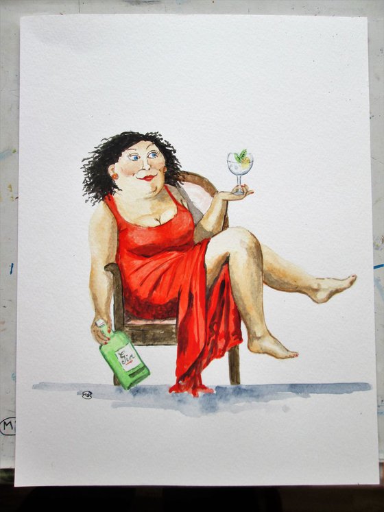 A Happy Woman with her Gin and Tonic